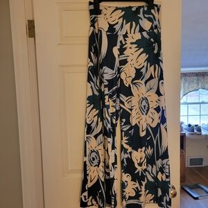 Wide Leg Floral Palazzo Pants in Navy and Cream